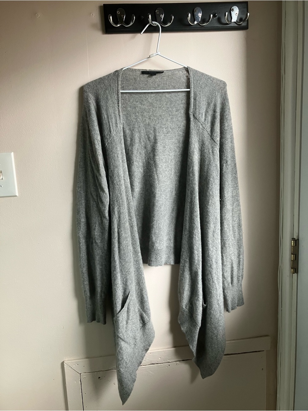 Light Gray 100% Cashmere Open-Front Draped Women's Cardigan